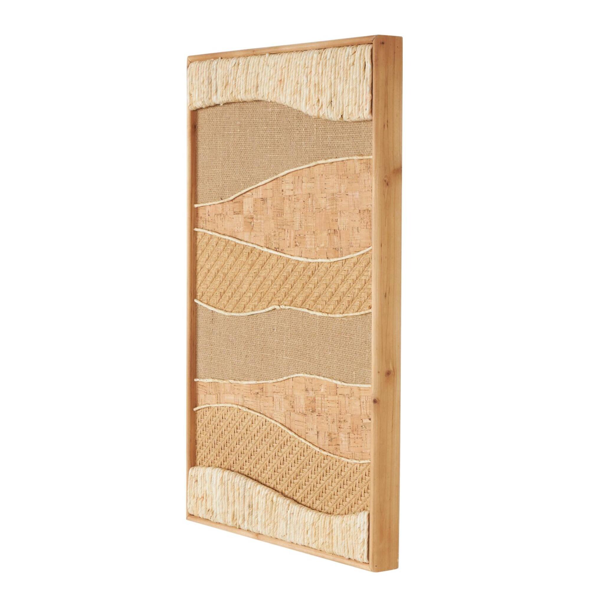 15" x 23" Handmade Brown Wood Wall Décor with Dimensional Wavy Mixed Media Design